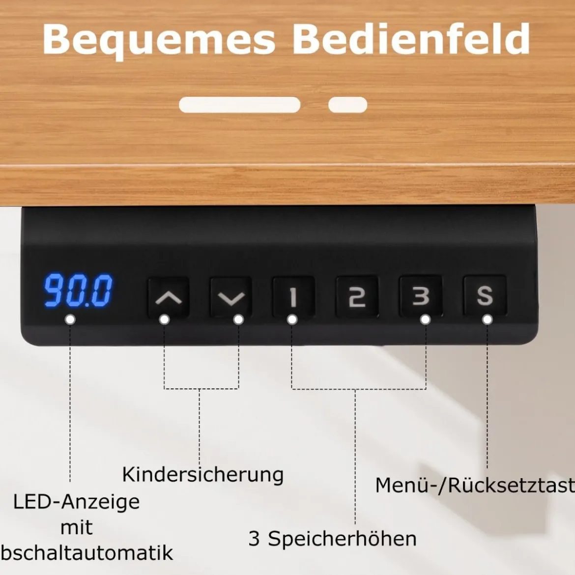 Höhenverstellbarer Schreibtisch 120 x 60 cm elektrischer Stehschreibtisch Rustikales Natur + Weiß