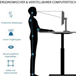 Höhenverstellbarer Stehtisch Sitz-Steh-Schreibtisch mit Kurbelgriff 120 x 60 x 75-113 Schwarz