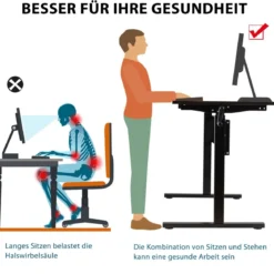 Höhenverstellbarer Stehtisch Sitz-Steh-Schreibtisch mit Kurbelgriff 120 x 60 x 75-113 Schwarz