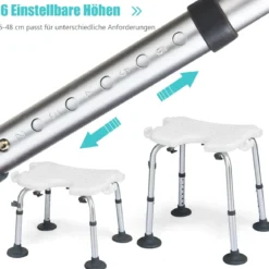 Höhenverstellbarer und rutschfester Duschstuhl mit U-förmiger Aussparung 53 x 50 x 67 - 79 cm Weiß