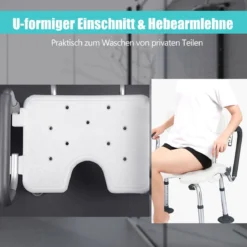 Höhenverstellbarer und rutschfester Duschstuhl mit U-förmiger Aussparung 53 x 50 x 67 - 79 cm Weiß