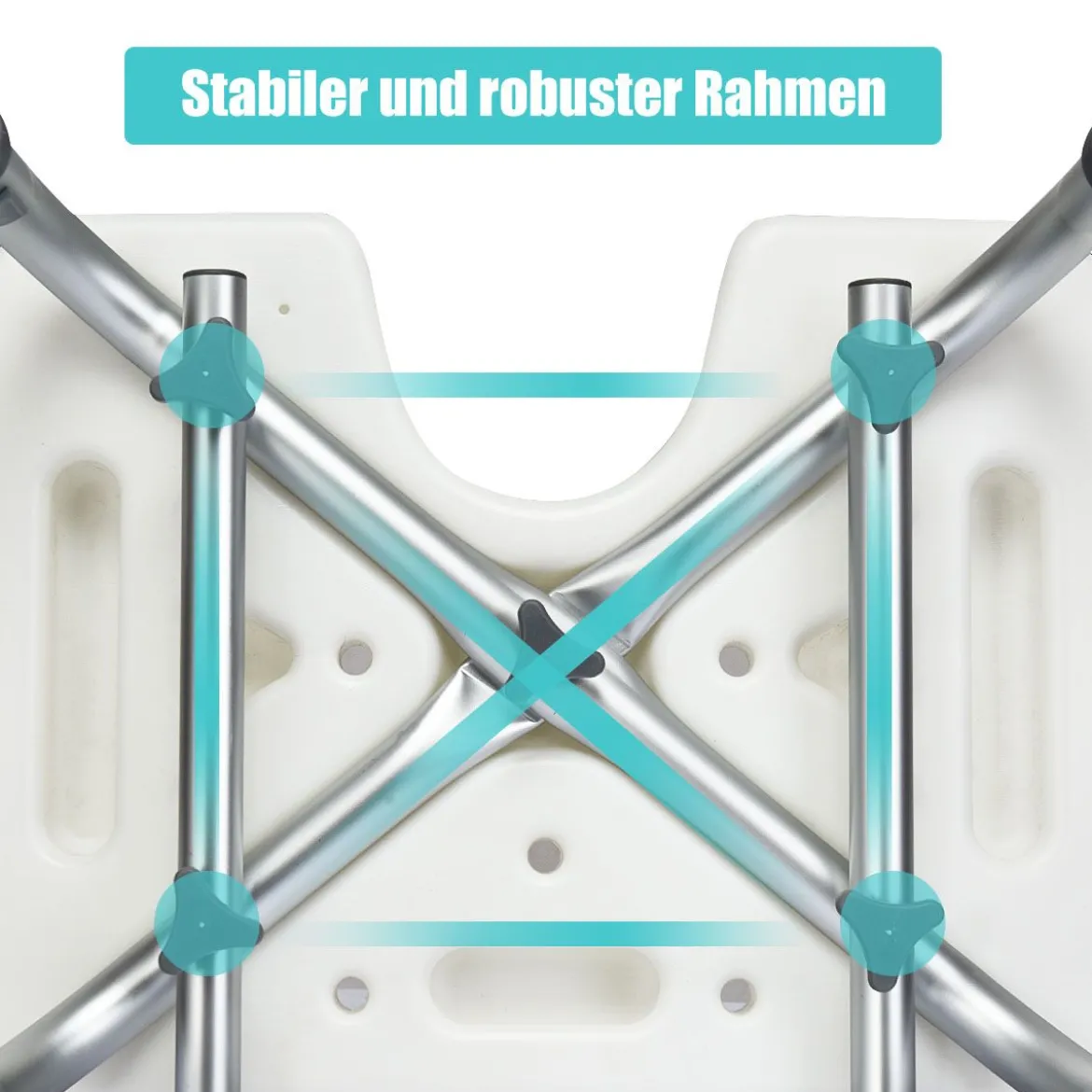 Höhenverstellbarer und rutschfester Duschstuhl mit U-förmiger Aussparung 53 x 50 x 67 - 79 cm Weiß
