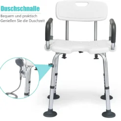 Höhenverstellbarer und rutschfester Duschstuhl mit U-förmiger Aussparung 53 x 50 x 67 - 79 cm Weiß