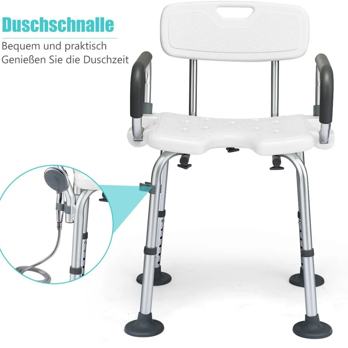 Höhenverstellbarer und rutschfester Duschstuhl mit U-förmiger Aussparung 53 x 50 x 67 - 79 cm Weiß