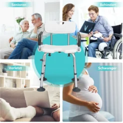 Höhenverstellbarer und rutschfester Duschstuhl mit U-förmiger Aussparung 53 x 50 x 67 - 79 cm Weiß