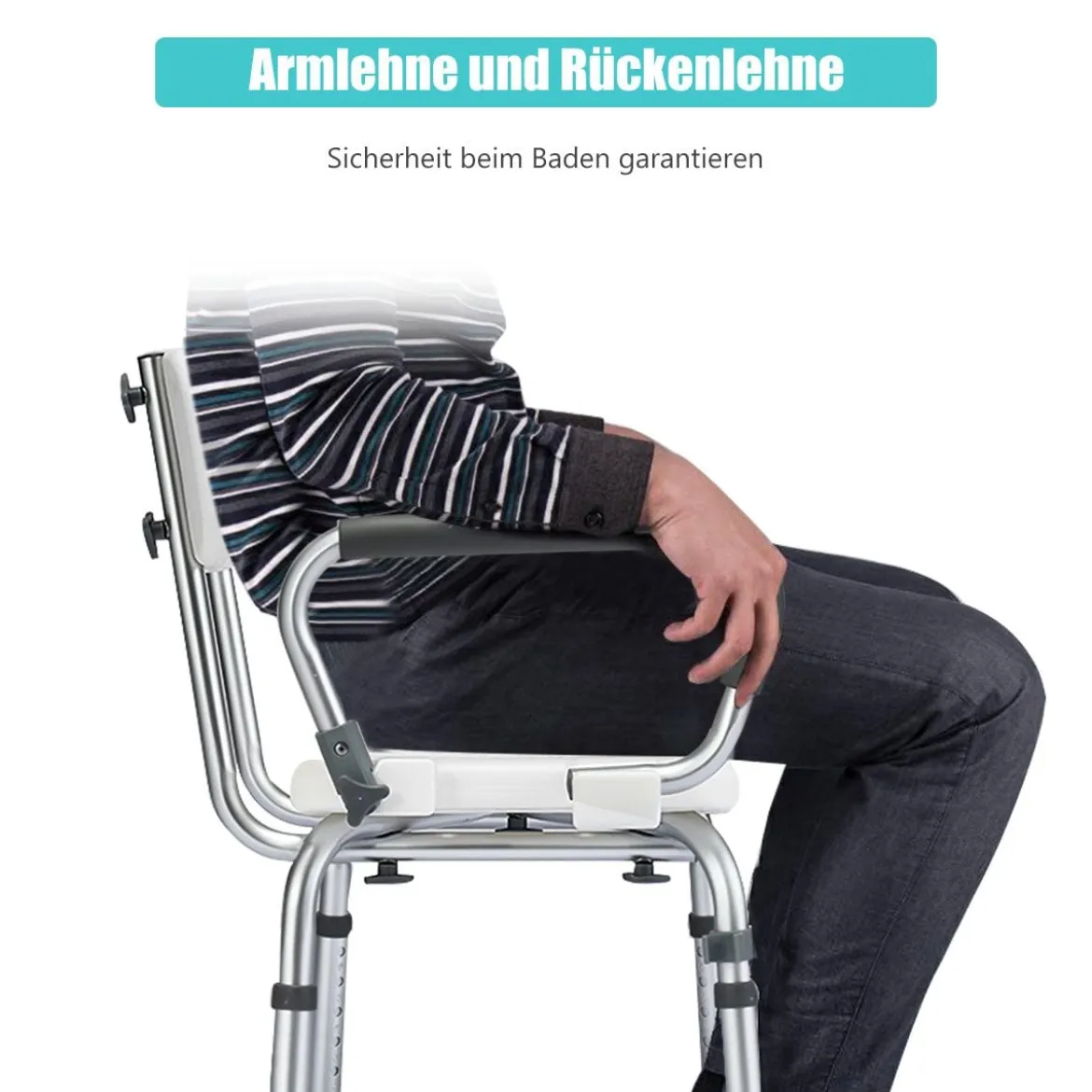 Höhenverstellbarer und rutschfester Duschstuhl mit U-förmiger Aussparung 53 x 50 x 67 - 79 cm Weiß