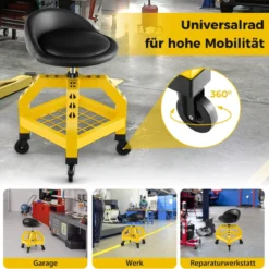 Höhenverstellbarer Werkstatthocker 150 kg Tragkraft mit Werkzeugablage Werkstattstuhl