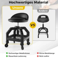Höhenverstellbarer Werkstatthocker 150 kg Tragkraft mit Werkzeugablage Werkstattstuhl