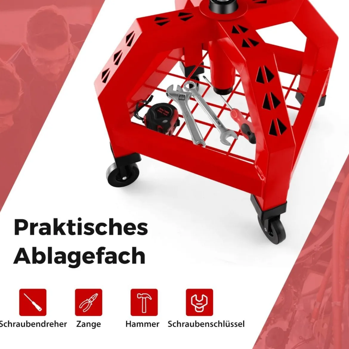 Höhenverstellbarer Werkstatthocker 150 kg Tragkraft mit Werkzeugablage Werkstattstuhl