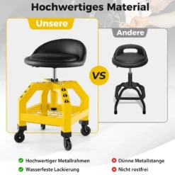 Höhenverstellbarer Werkstatthocker 150 kg Tragkraft mit Werkzeugablage Werkstattstuhl