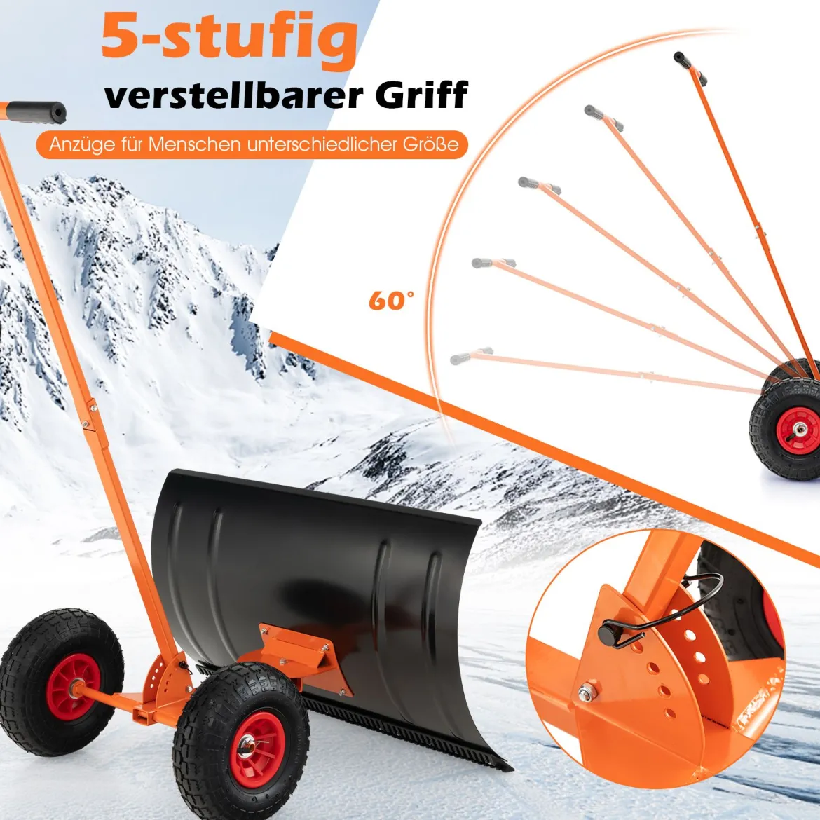 Höhenverstellbare Schneeschaufel auf Rädern Schneeschild mit Verstellbarem Winkel