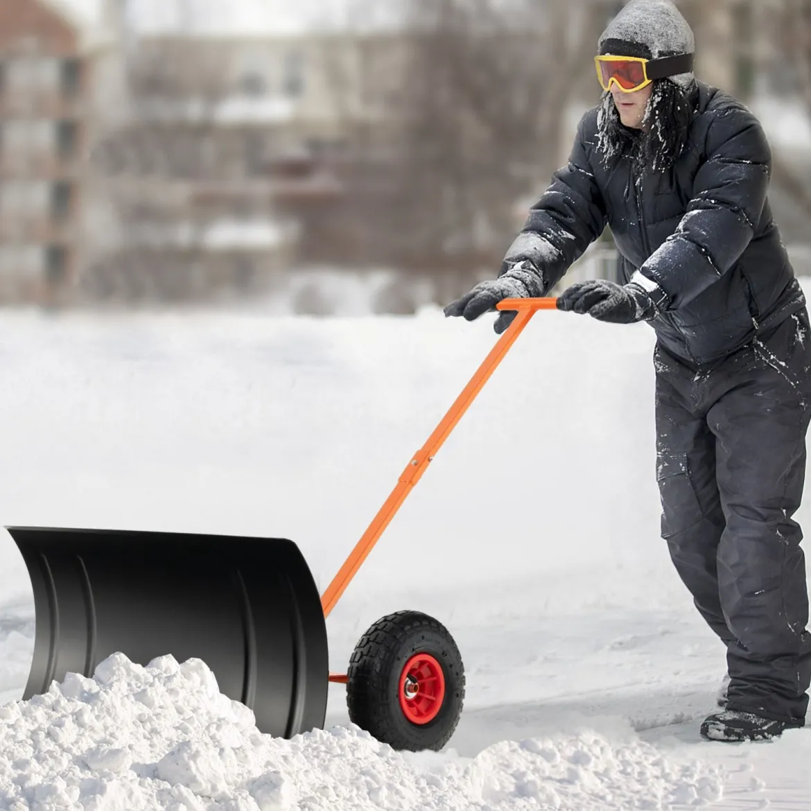 Höhenverstellbare Schneeschaufel auf Rädern Schneeschild mit Verstellbarem Winkel