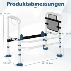 Höhenverstellbare Wc Aufstehhilfe Breitenverstellbar mit Elastischem Band Netz Tasche Halter für Senioren Weiß