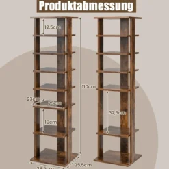 Höheverstellbarer 8 stufiger Schuhständer aus Holz Platzsparendes Schuhregal Braun