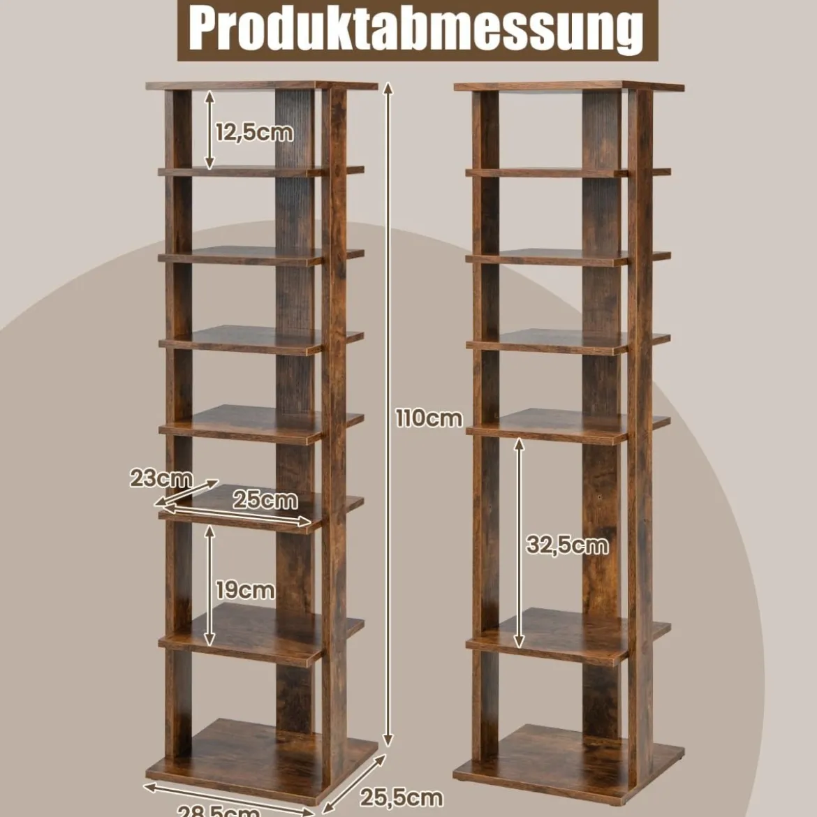 Höheverstellbarer 8 stufiger Schuhständer aus Holz Platzsparendes Schuhregal Braun
