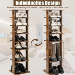 Höheverstellbarer 8 stufiger Schuhständer aus Holz Platzsparendes Schuhregal Braun