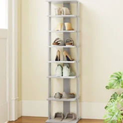 Höheverstellbarer 8 Stufiger Schuhständer aus Holz Platzsparendes Schuhregal Grau