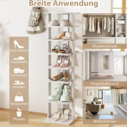 Höheverstellbarer 8 Stufiger Schuhständer aus Holz Platzsparendes Schuhregal Grau
