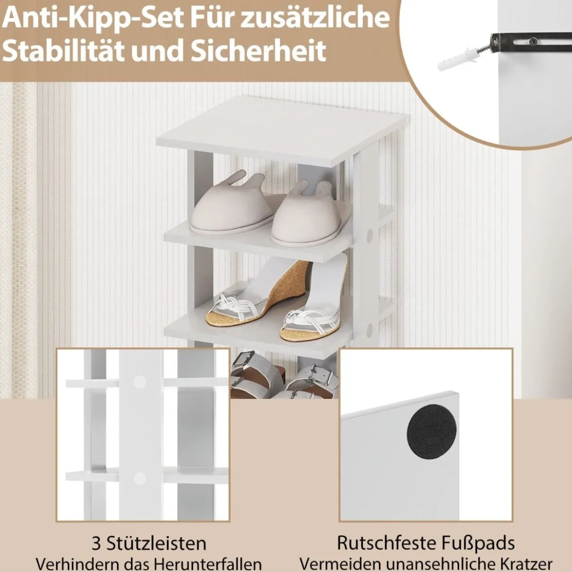 Höheverstellbarer 8 Stufiger Schuhständer aus Holz Platzsparendes Schuhregal Grau