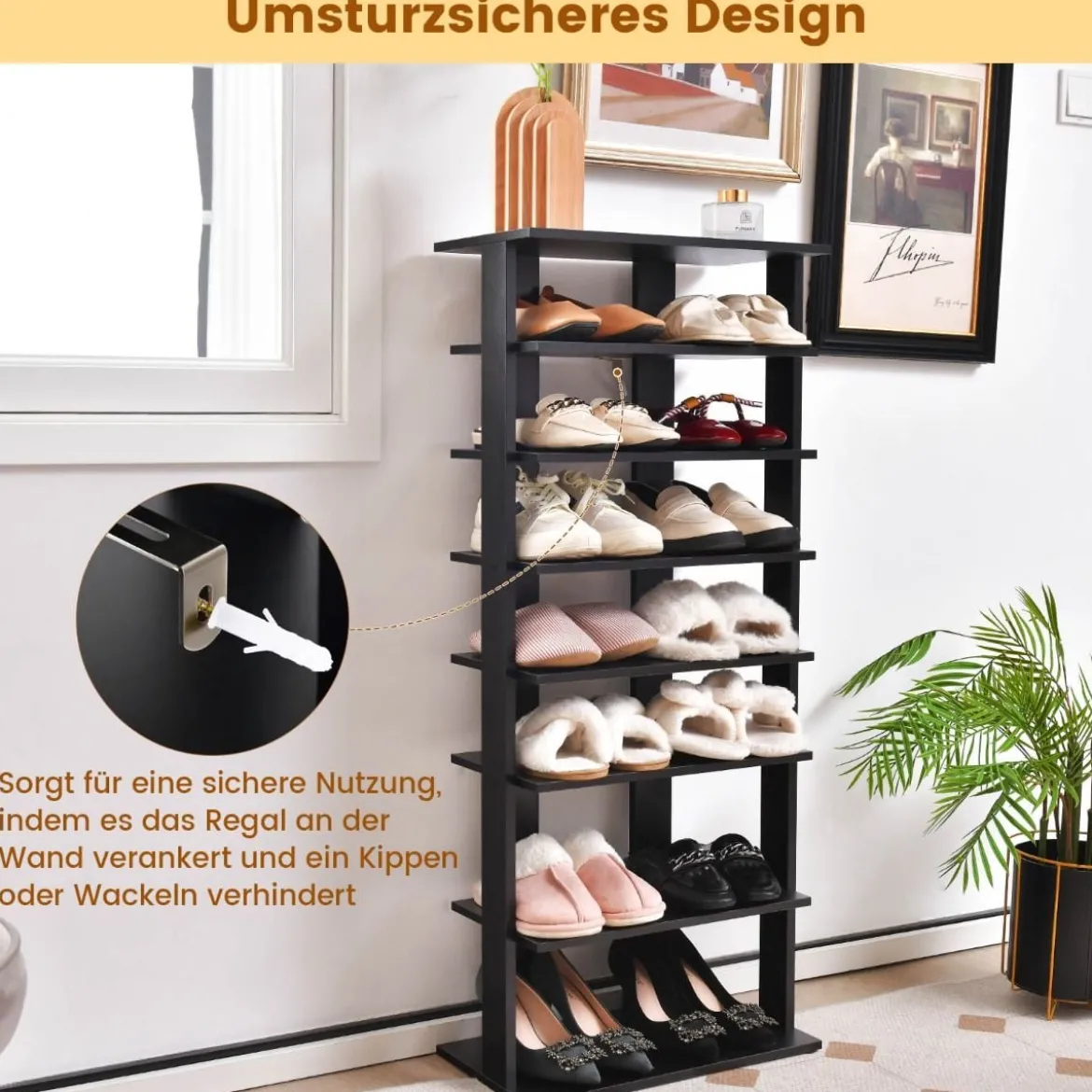 Höheverstellbarer 8 stufiger Schuhständer aus Holz Schuhregal Freistehender Eckregal Braun