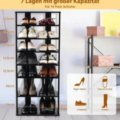 Höheverstellbarer 8 stufiger Schuhständer aus Holz Schuhregal Freistehender Eckregal Braun