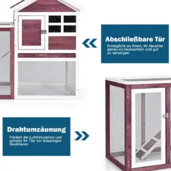 Hühnerstall Hühnerhaus wetterfest Kaninchenkäfig mit ausziehbarem Tablett Weiß und Rot