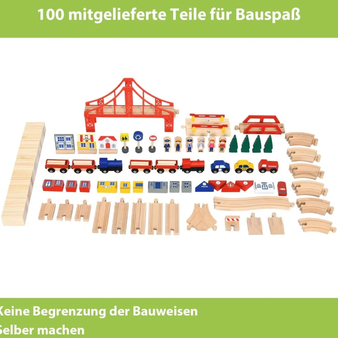 Hölzerne Kindereisenbahn Zug Holzeisenbahn set Aktivitätstisch mit Schublade 78 x 63 x 33 cm Natur