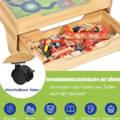 Hölzerne Kindereisenbahn Zug Holzeisenbahn set Aktivitätstisch mit Schublade 78 x 63 x 33 cm Natur