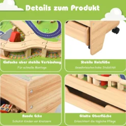 Hölzerne Kindereisenbahn Zug Holzeisenbahn set Aktivitätstisch mit Schublade 78 x 63 x 33 cm Natur