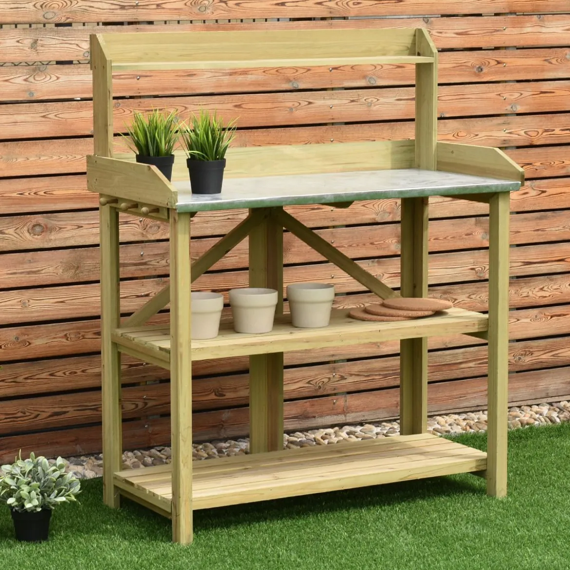 Hölzerne Outdoor-Pflanzbank Tisch aus Tannenholz Garten Arbeitstisch 100 x 49 x 121 cm Natur