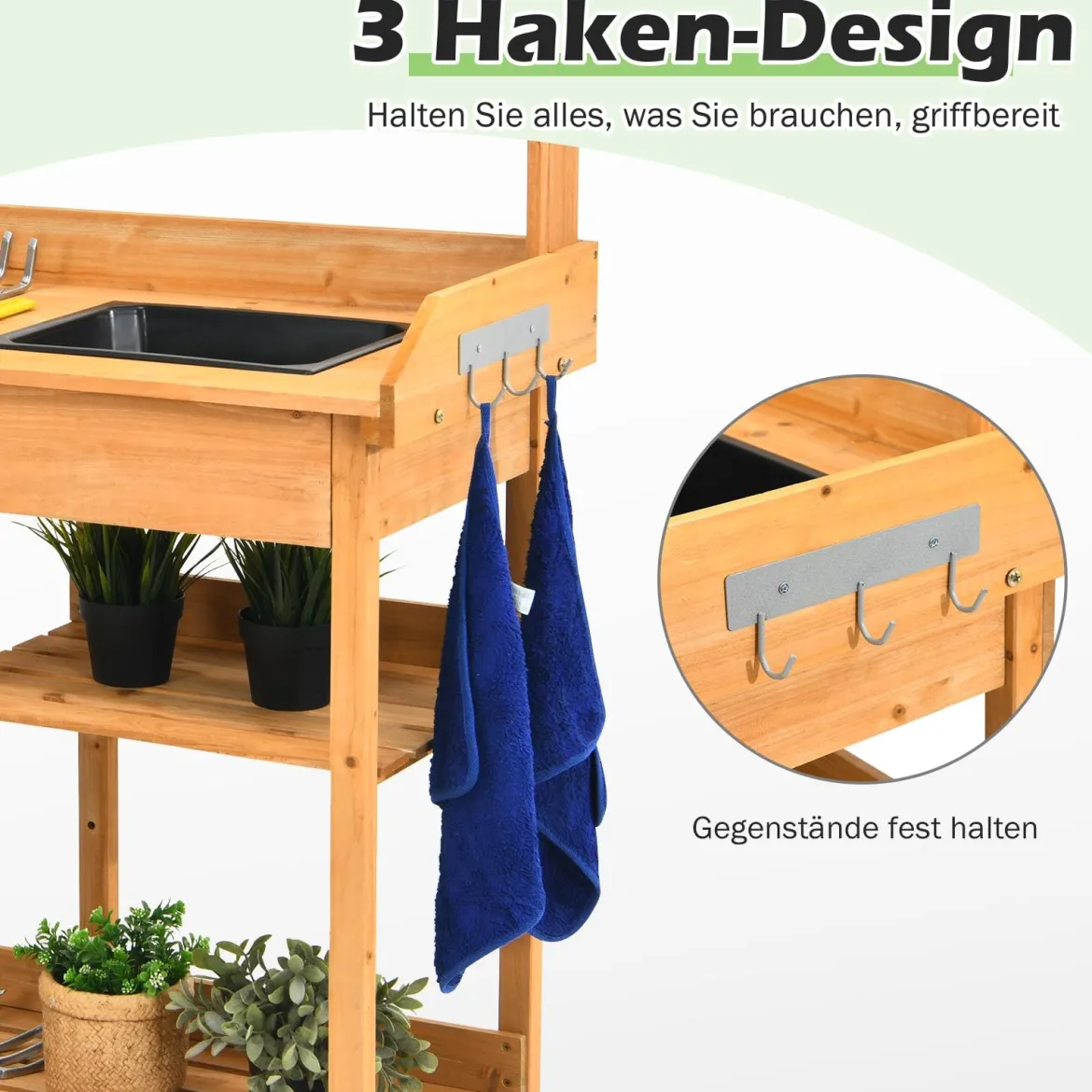 Hölzerne Pflanzbank Massivholz-Gartenarbeitstisch Pflanztisch Garten Arbeitstisch 115 x 45 x 121 cm Natur