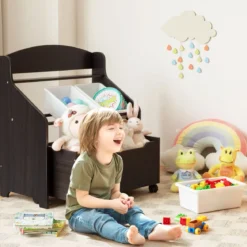 Hölzerner Kinderschrank mit Rollen Bücherregal & Spielzeugablage für Kinder Spielzeugschrank Braun