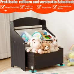 Hölzerner Kinderschrank mit Rollen Bücherregal & Spielzeugablage für Kinder Spielzeugschrank Braun