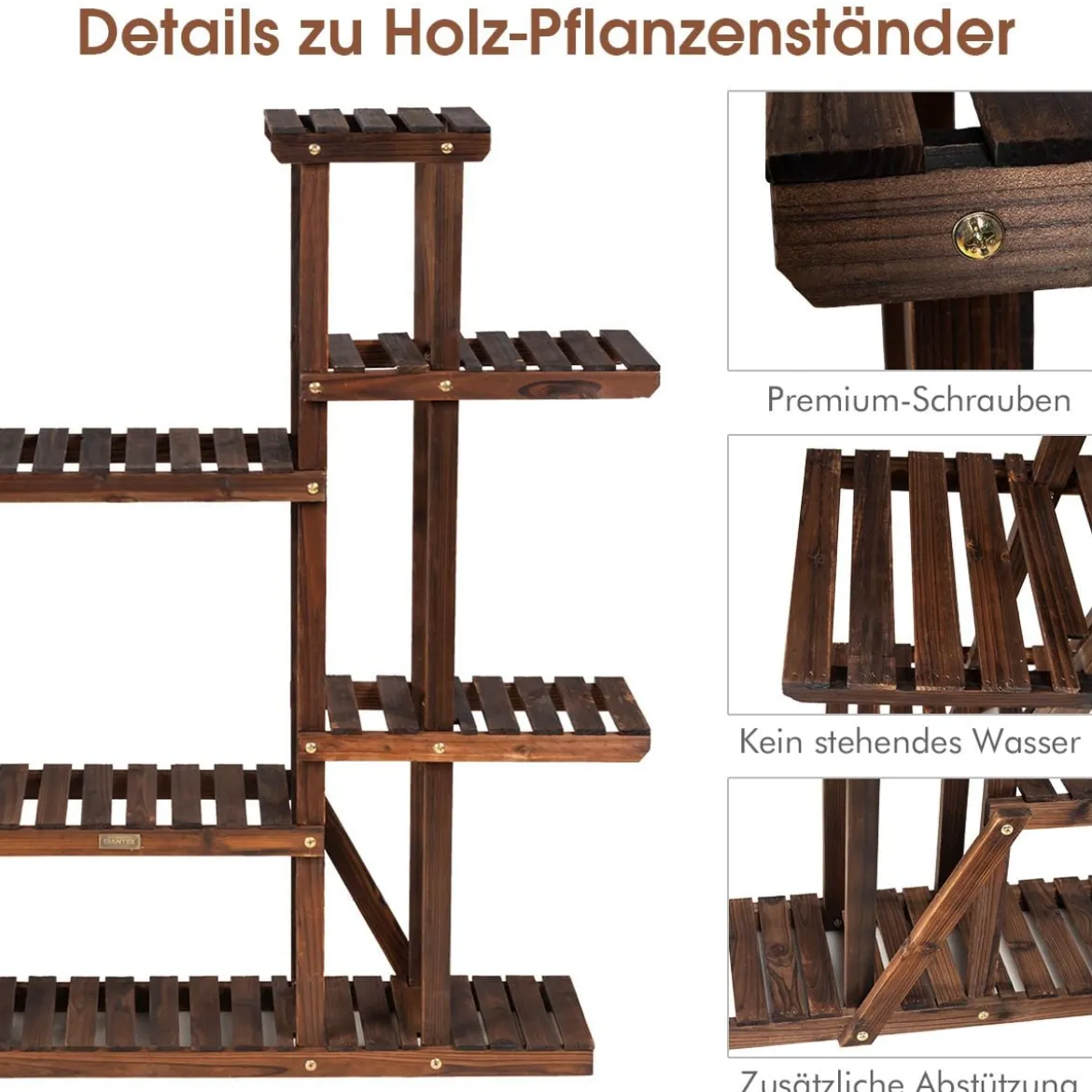 Hölzerner 9-stufiger Pflanzenständer Blumenregal Pflanzenregal 125 x 25 x 114 cm Braun