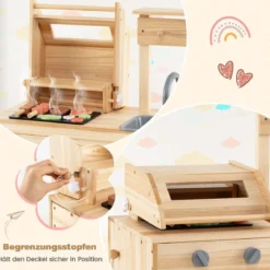 Hölzernes Grill-Spielset mit Spiel-Lebensmitteln & Grillwerkzeug & Zubehör Küchen Set