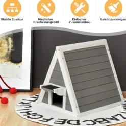 Hölzernes Katzenhaus mit Wetterfestem Dach 50 x 55 x 52 cm Grau + Weiß