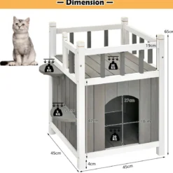 Hölzernes Katzenhaus Outdoor winterfest Katzenhütte 2 Ebenen Holz Katzenhöhle für draußen und drinnen