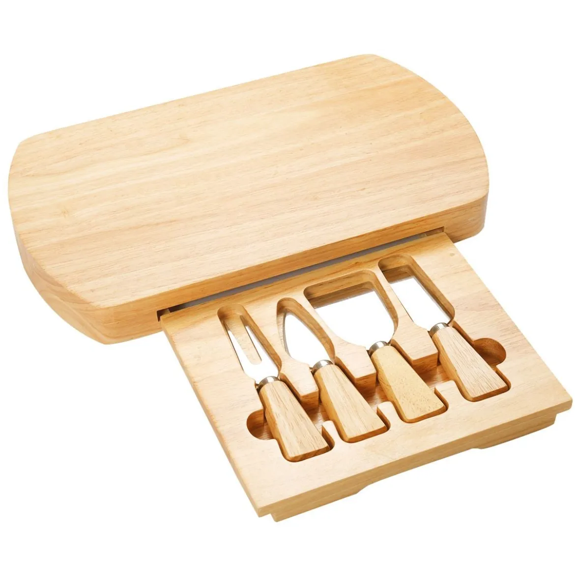 Hölzern Käsebrett & Messer Service-set Käseset Käseplatte Holz und 4tlg Besteck