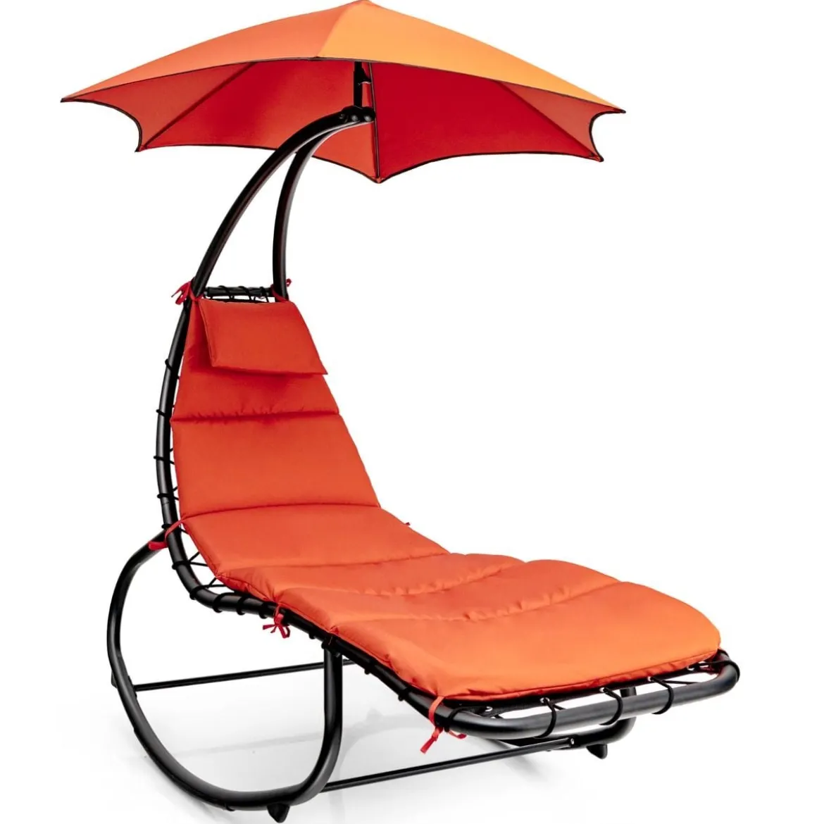 Hängeliege Schwebeliege mit Sonnenschirm und Auflage bis 150kg belastbar Orange