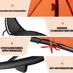 Hängeliege Schwebeliege mit Sonnenschirm und Auflage bis 150kg belastbar Orange