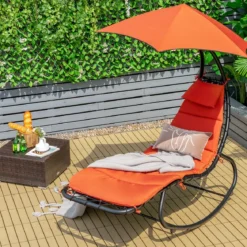 Hängeliege Schwebeliege mit Sonnenschirm und Auflage bis 150kg belastbar Orange