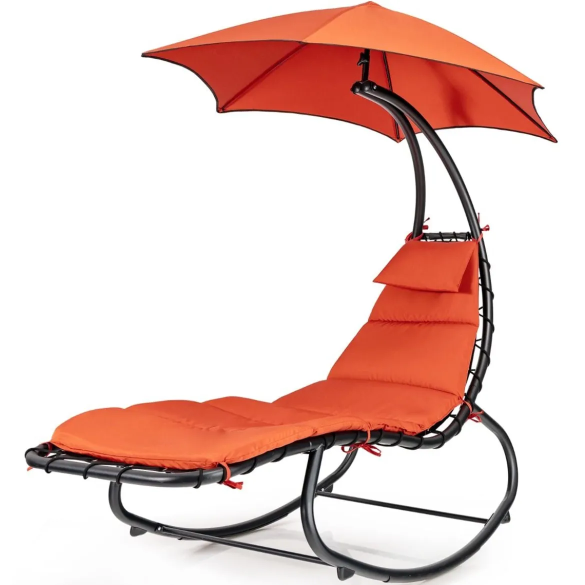 Hängeliege Schwebeliege mit Sonnenschirm und Auflage bis 150kg belastbar Orange
