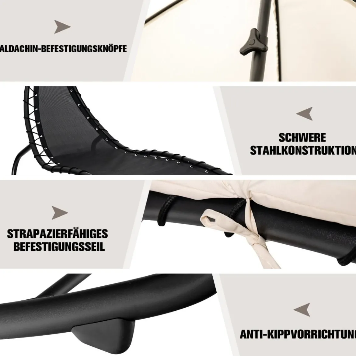 Hängematte Liegestuhl mit Sonnendach 184 cm x 147 cm x 187 cm Beige