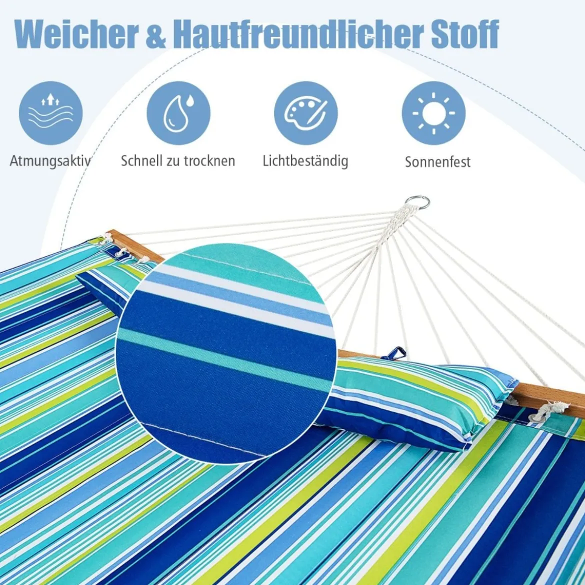 Hängematte mit Kissen Belastbarkeit bis 150 kg Liegefläche ca. 190 x 140 cm Blau