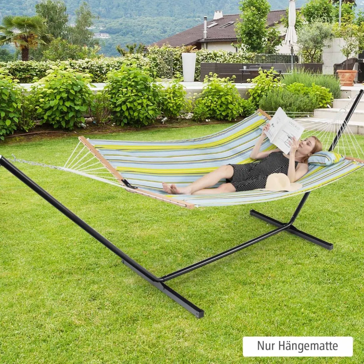 Hängematte mit Kissen Belastbarkeit bis 150 kg Liegefläche ca. 190 x 140 cm Hellblau