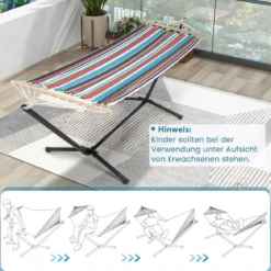 Hängematte mit Ständer & Tragetasche & Weicher Schlafmatte Outdoor Hängemattenbett bis 150 kg belastbar 100 x 210 cm