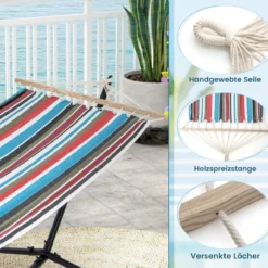 Hängematte mit Ständer & Tragetasche & Weicher Schlafmatte Outdoor Hängemattenbett bis 150 kg belastbar 100 x 210 cm