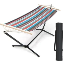 Hängematte mit Ständer & Tragetasche & Weicher Schlafmatte Outdoor Hängemattenbett bis 150 kg belastbar 100 x 210 cm
