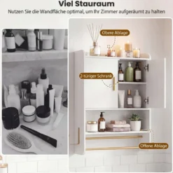 Hängender Badezimmerschrank 2 Türen Ablagen Handtuchhalter Verstellbar 55x20x80 cm Weiß