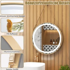 Hängender Badezimmerspiegel Touch-Schalter Antibeschlagfunktion hängend oder mit Aufhängegurt an der Wand